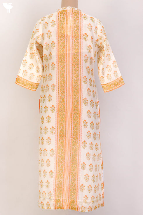 Chanderi Silk Kurta And Dupatta With Floral Block Print
