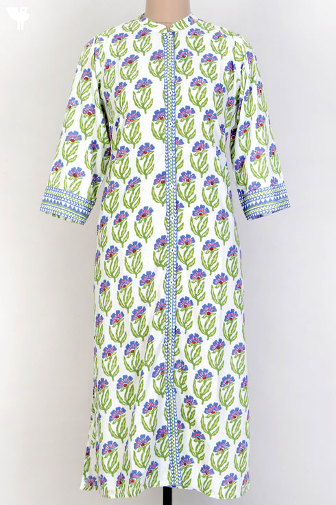 Bizzy Lizzy Kurta With Kota Doria Dupatta Set in Floral Block Print