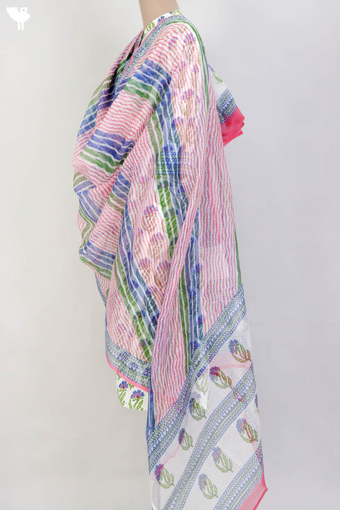 Bizzy Lizzy Kurta With Kota Doria Dupatta Set in Floral Block Print