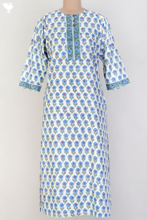 Bizzy Lizzy Kurta With Kota Doria Dupatta in FloralBlock Print