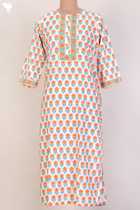 Bizzy Lizzy Kurta With Kota Doria Dupatta Set in Floral Block Print