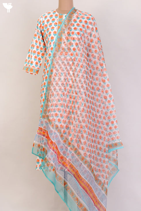 Bizzy Lizzy Kurta With Kota Doria Dupatta Set in Floral Block Print