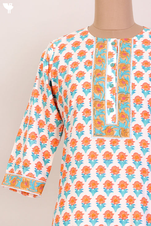 Bizzy Lizzy Kurta With Kota Doria Dupatta Set in Floral Block Print