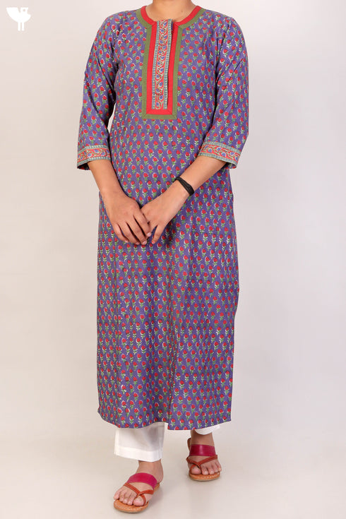 Bizzy Lizzy Kurta With Kota Doria Dupatta Set in Floral Block Print