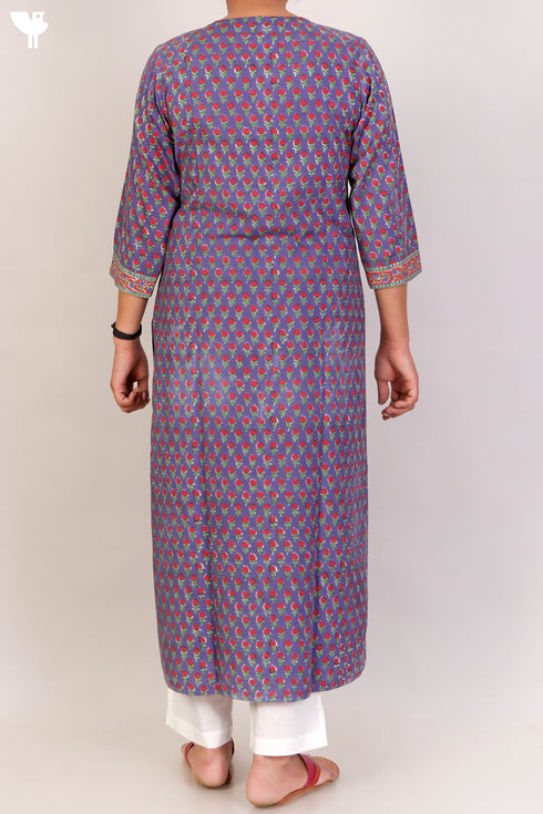 Bizzy Lizzy Kurta With Kota Doria Dupatta Set in Floral Block Print