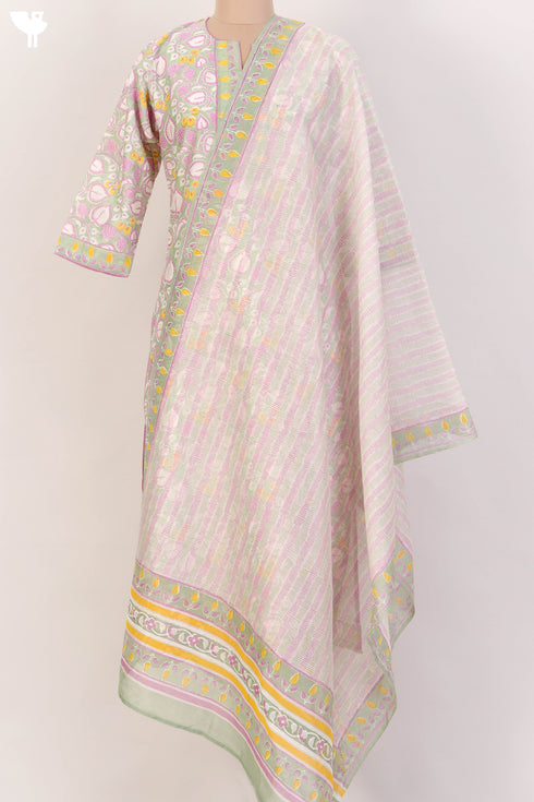 Chanderi Silk Kurta And Dupatta SetWith Floral Block Print And Embroidery