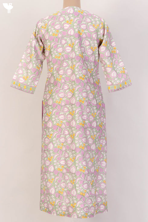 Chanderi Silk Kurta And Dupatta SetWith Floral Block Print And Embroidery