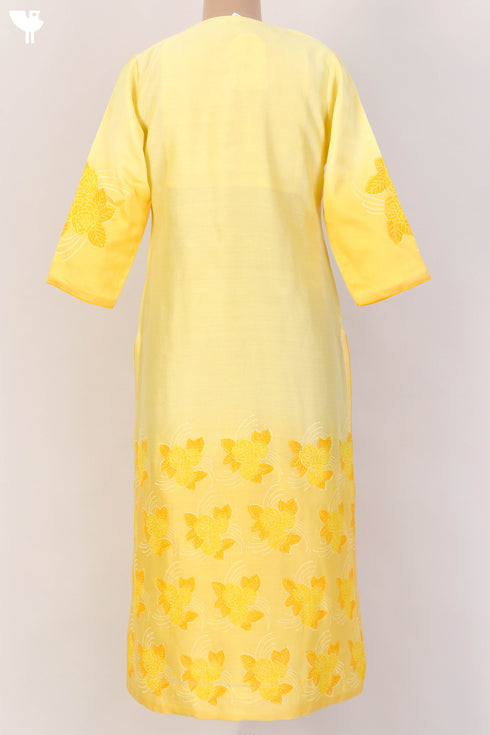 Chanderi Silk Kurta With Dupatta In Golden Yellow Floral Block Print