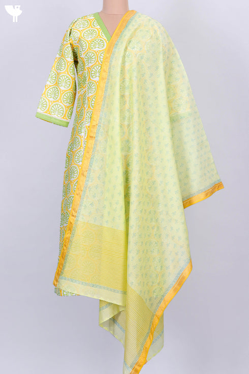 Chanderi Silk Kurta And Maheshwari Zari Dupatta Set In Floral Block Print