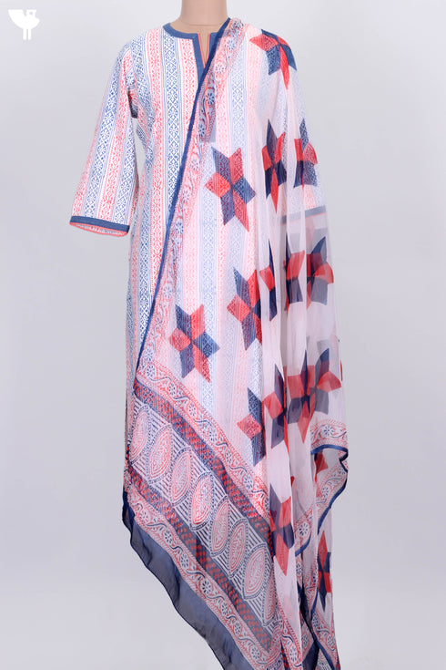 Bizzy Lizzy Kurta and Chiffon Dupatta In Graphic Block Print