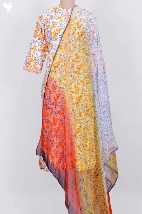 Bizzy Lizzy Kurta and Chiffon Dupatta In Floral Block Print