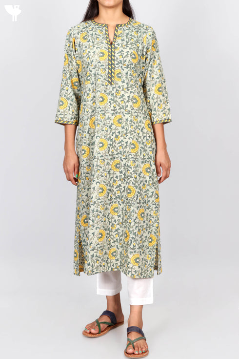 Bizzy Lizzy Kurta With Kota Doria Dupatta in Floral Block Print