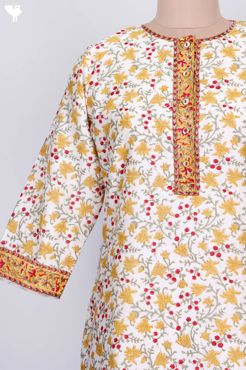 Chanderi Silk Kurta With Dupatta in FloralBlock Print