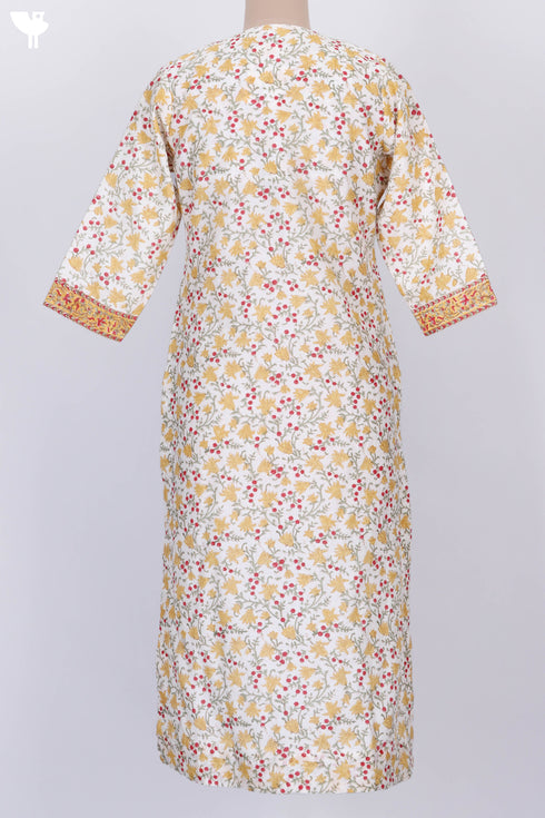 Chanderi Silk Kurta With Dupatta in FloralBlock Print