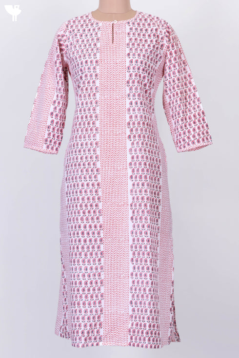 Cambric Cotton Kurta With Kota Dupatta In Traditional Block Print