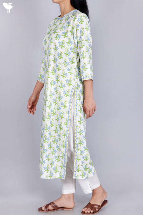 Bizzy Lizzy Kurta With Chiffon Dupatta in Floral Block Print