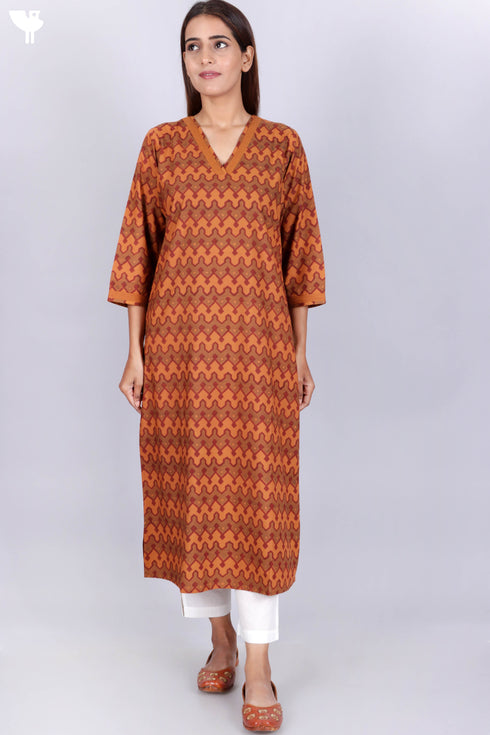 Bizzy Lizzy Kurta With Chiffon Dupatta in Block Print
