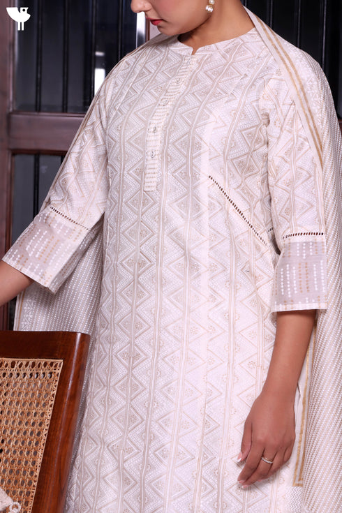 Chanderi Silk Kurta Dupatta Set In Gold Block Print