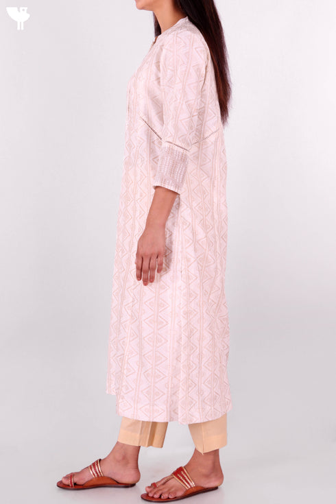 Chanderi Silk Kurta Dupatta Set In Gold Block Print