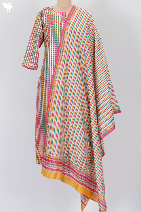 Chanderi Silk Kurta Dupatta Set In Striped Print