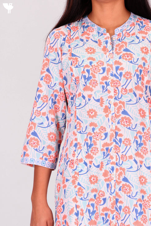 Bizzy Lizzy Kurta With Kota Doria Dupatta in Floral Block Print