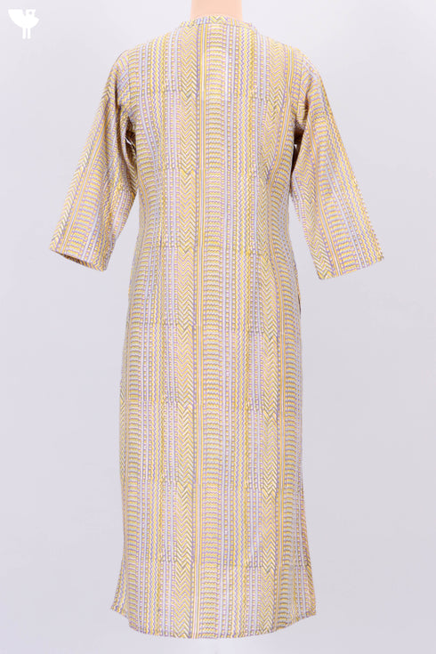 Terry Voile Kurta With Chiffon Dupatta In Graphic Block Print