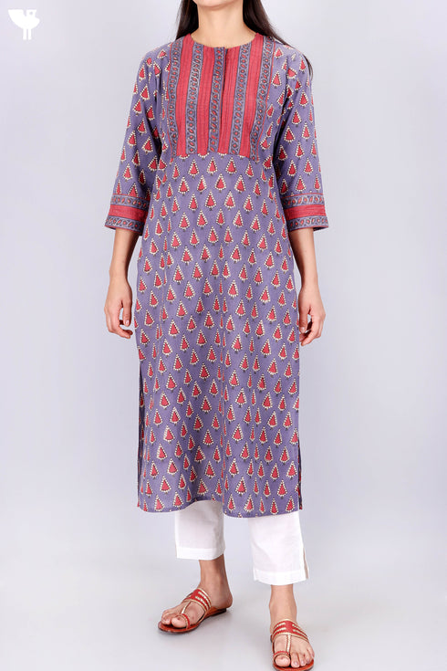 Terry Voile Kurta With Chiffon Dupatta In Graphic Print