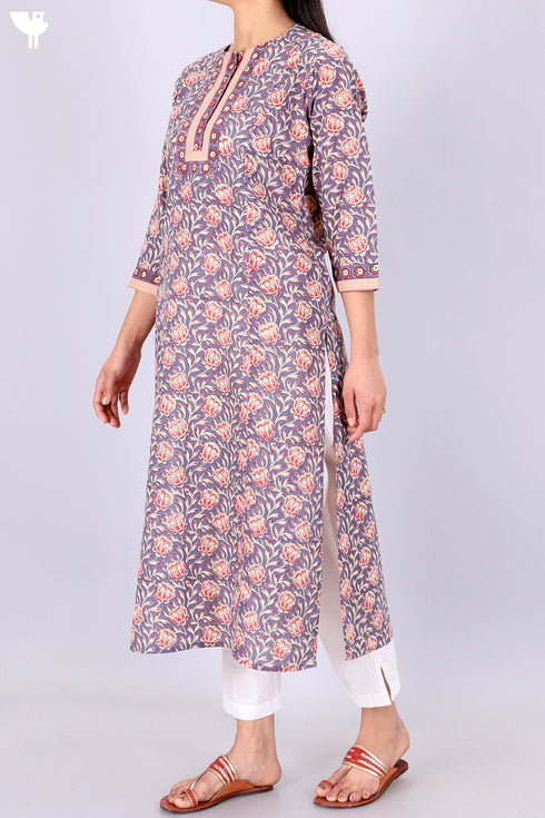 Terry Voile Kurta With Chiffon Dupatta In Graphic Print