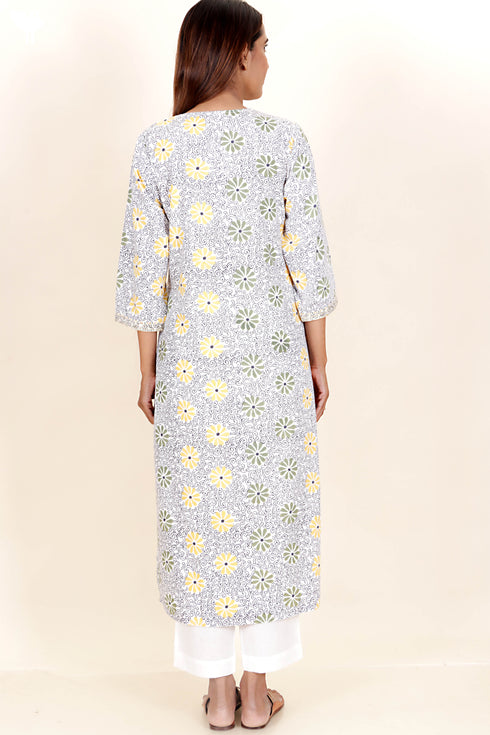 Bizzy Lizzy Kurta With Kota Doria Dupatta in Floral Block Print