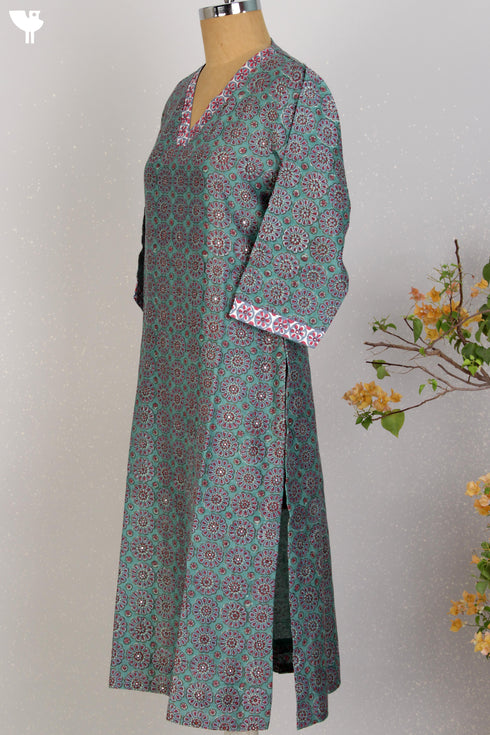 Chanderi Silk Kurta And Dupatta Set In Graphic Block Print