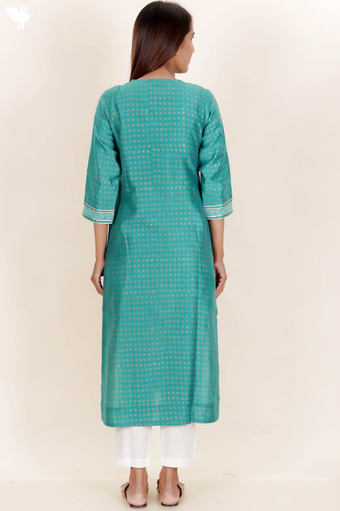 Chanderi Silk Kurta Dupatta Set With Gold Block Print