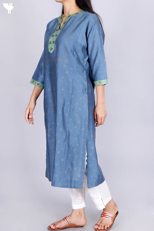 Chanderi Silk Kurta Dupatta Set With Gold Block Print