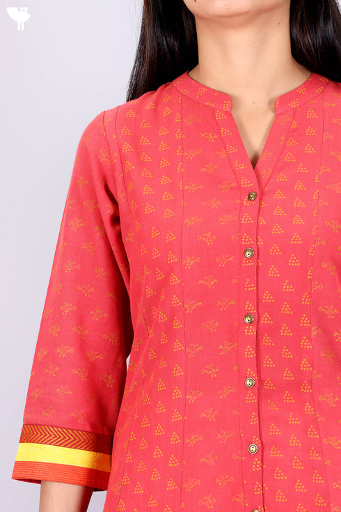 Khaadi Kurta And Kota Dupatta Set In Block Print