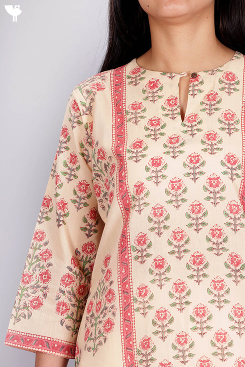 Terry Voile Kurta With Chiffon Dupatta In Floral Block Print