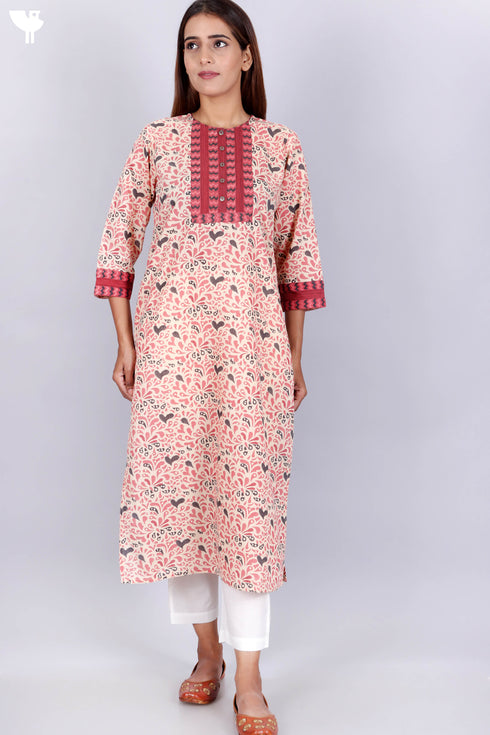 Terry Voile Kurta With Chiffon Dupatta In Block Print
