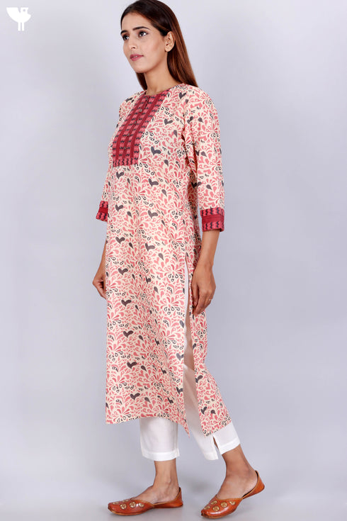 Terry Voile Kurta With Chiffon Dupatta In Block Print