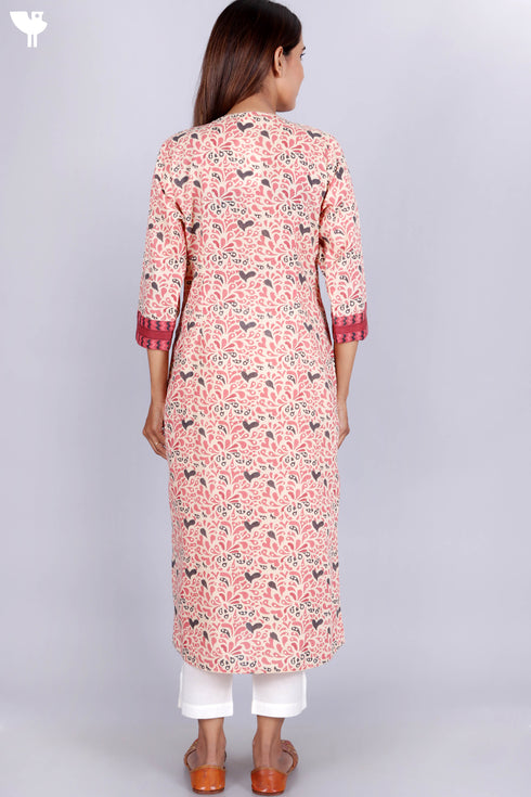 Terry Voile Kurta With Chiffon Dupatta In Block Print