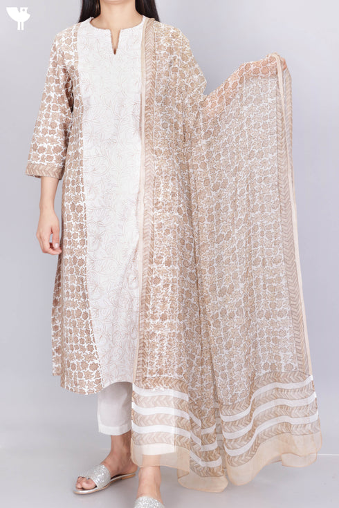 Cambric Cotton Kurta And Chiffon Dupatta With Chikankari Embroidery