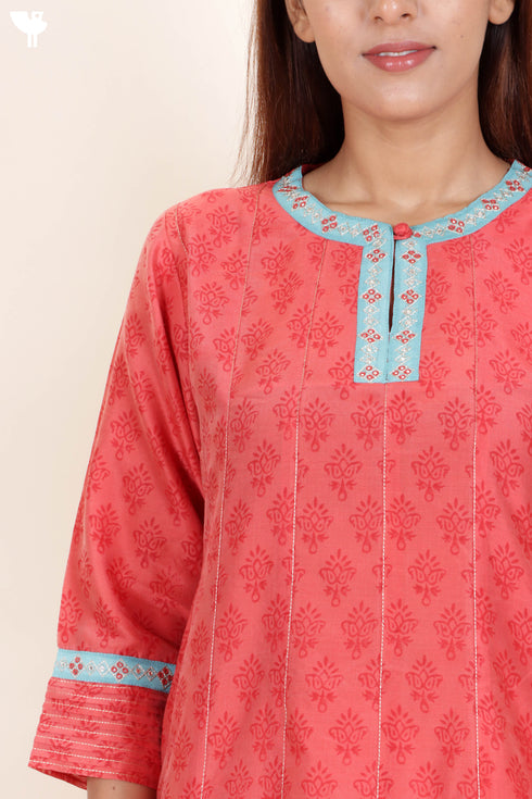 Chanderi Silk Kurta And Dupatta Set in Block Print