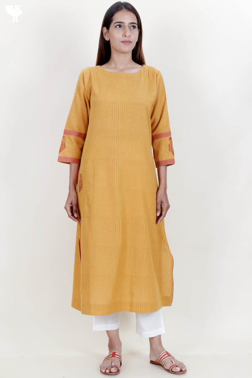 Khaadi Kurta And Kota Dupatta Set In Block Print