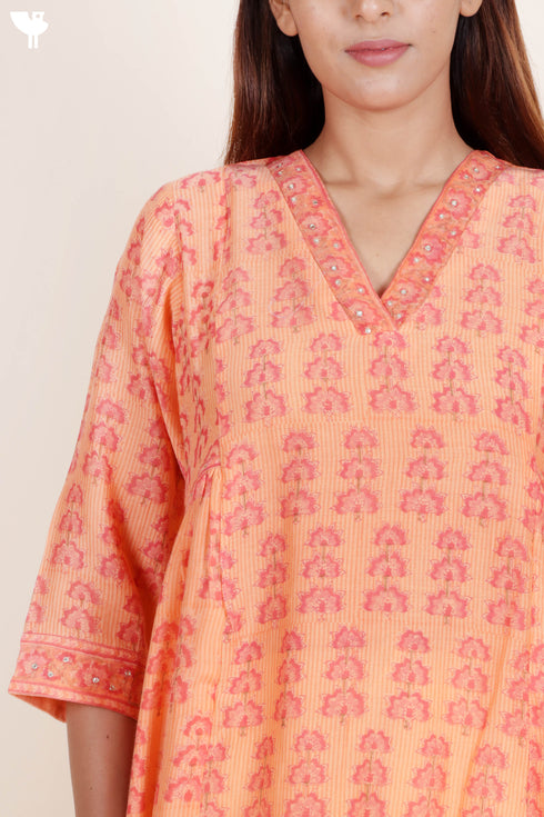 Chanderi Silk Kurta And Dupatta Set With Block Print