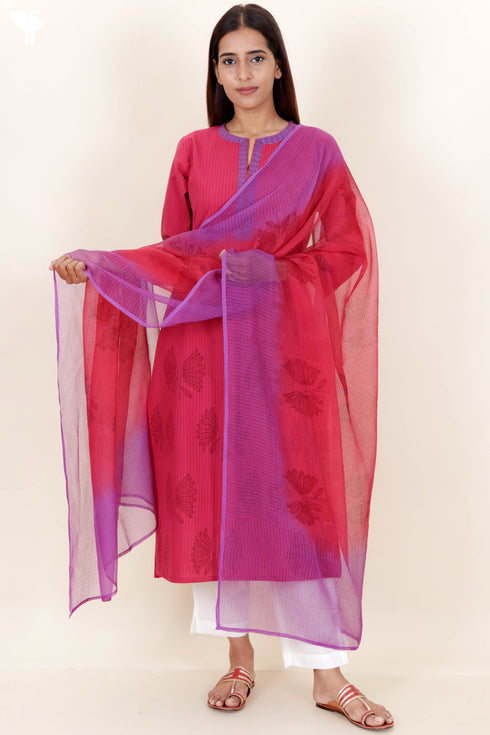 Mangalgiri Cotton Kurta with Kota Doria Dupatta In Block Print