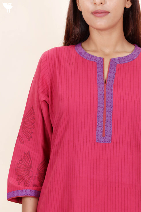 Mangalgiri Cotton Kurta with Kota Doria Dupatta In Block Print
