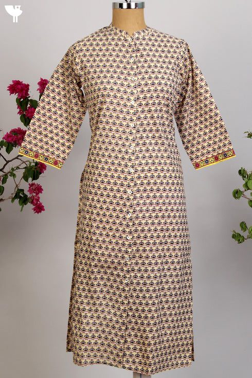 Cotton Cambric Kurta in Hand Screen Print