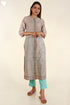 Chanderi Silk Button Down Kurta In Cloud Grey Block Print