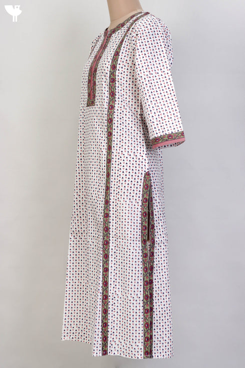 Cambric Cotton Paneled Kurta In Graphic Block Print