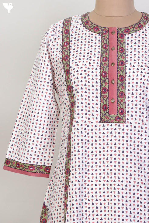 Cambric Cotton Paneled Kurta In Graphic Block Print