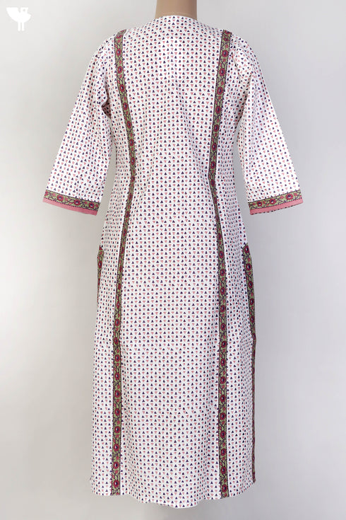 Cambric Cotton Paneled Kurta In Graphic Block Print