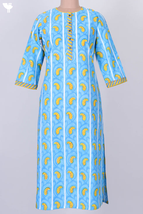 Cambric Cotton Kurta In Paisley Block Print