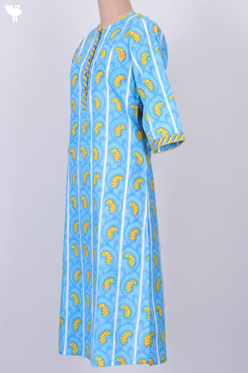 Cambric Cotton Kurta In Paisley Block Print